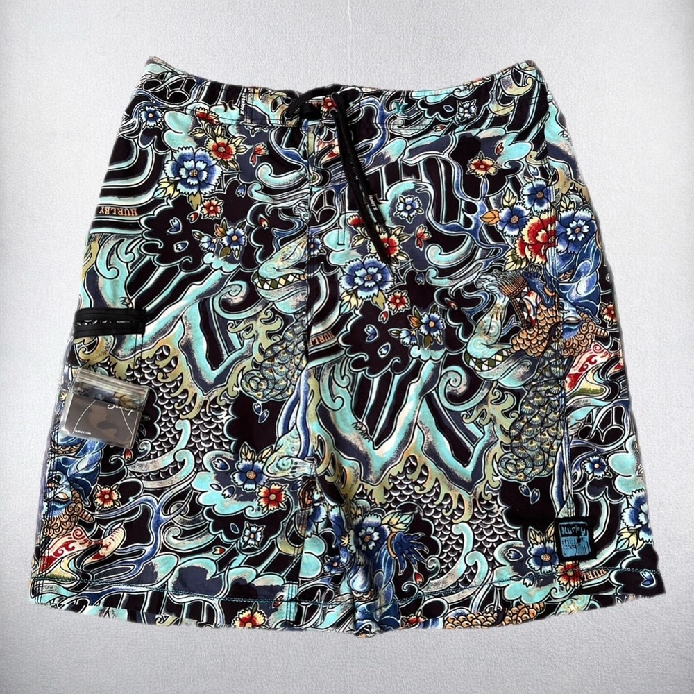 Hurley Board Shorts Mens 34 Multicolor Japan Tattoo Print Swim Trunks MB04INK